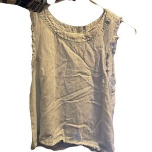 Thread & Supply | whitewashed chambray frayed hem| Sleeveless Top Button Back| M